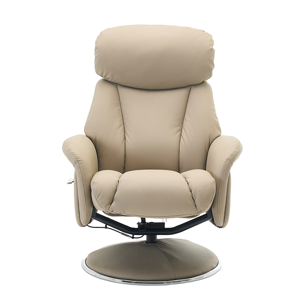 Cazira Full Leather Swivel Recliner Chair with Footstool in Pebble