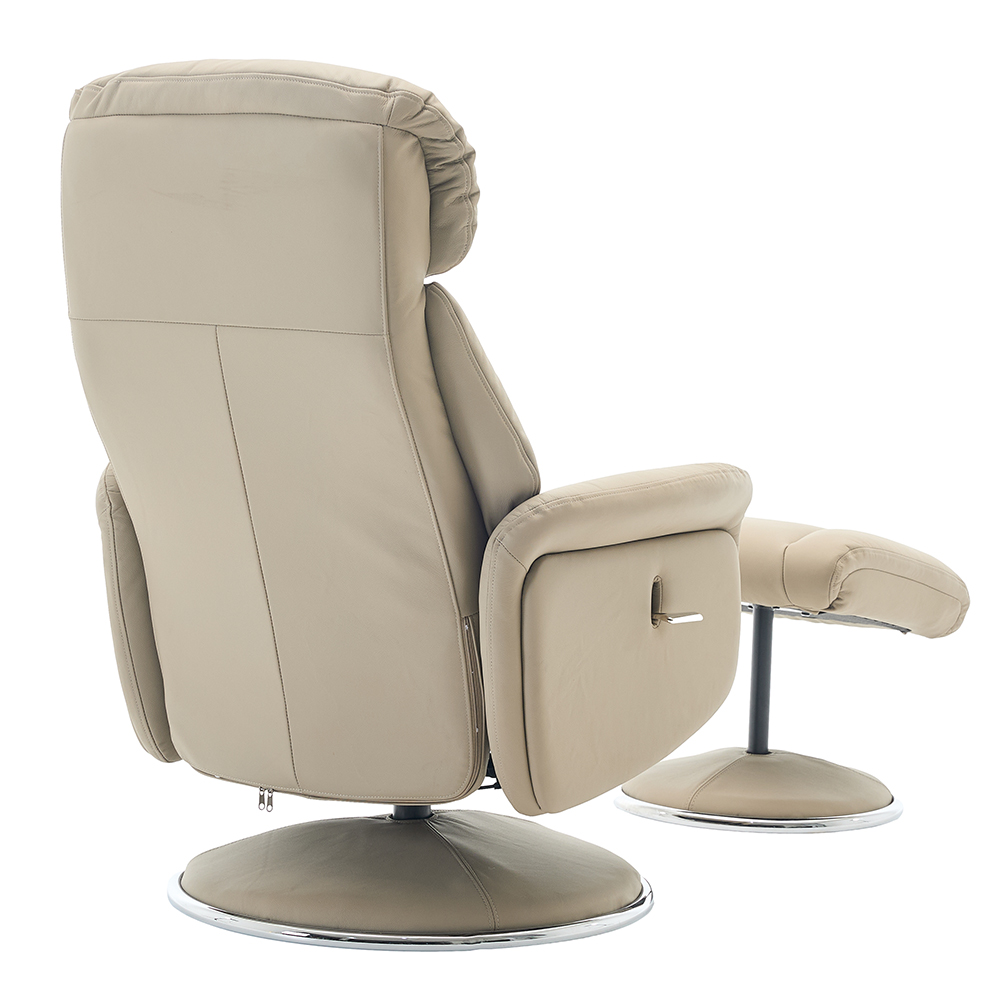Cazira Full Leather Swivel Recliner Chair with Footstool in Pebble
