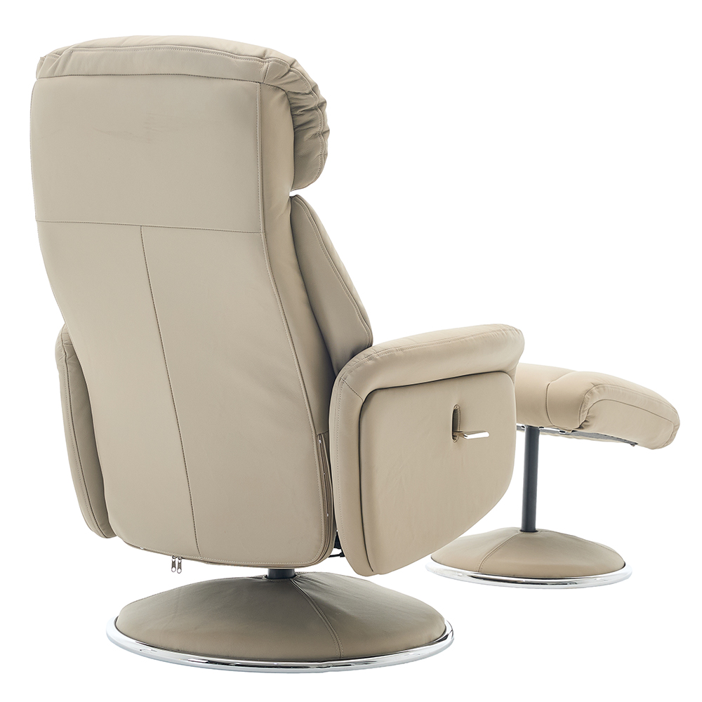 Cazira Full Leather Swivel Recliner Chair with Footstool in Pebble