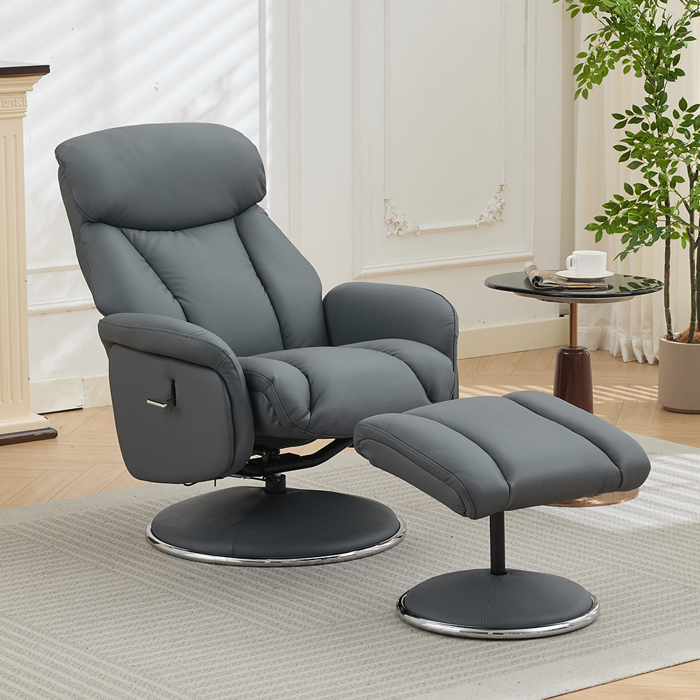 Cazira Full Leather Swivel Recliner Chair with Footstool in Petrol Blue