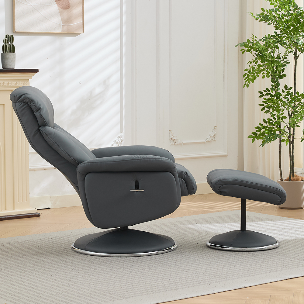 Cazira Full Leather Swivel Recliner Chair with Footstool in Petrol Blue