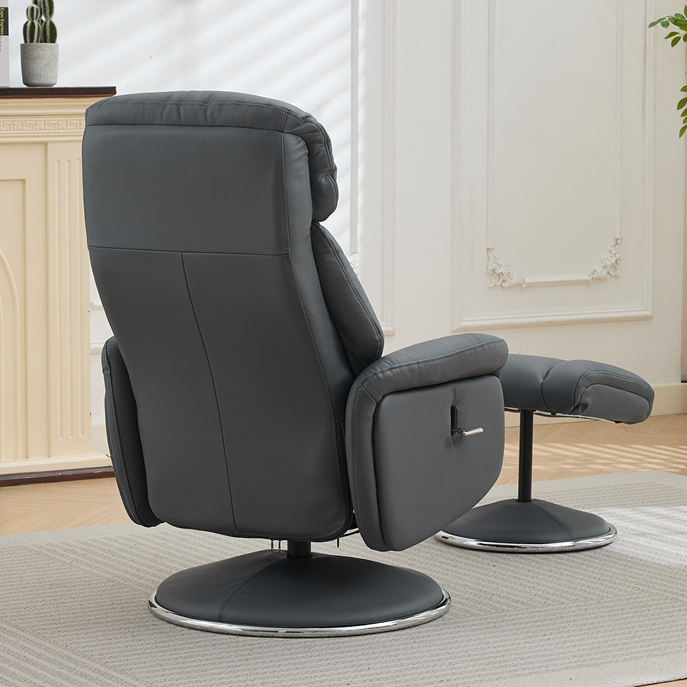 Cazira Full Leather Swivel Recliner Chair with Footstool in Petrol Blue