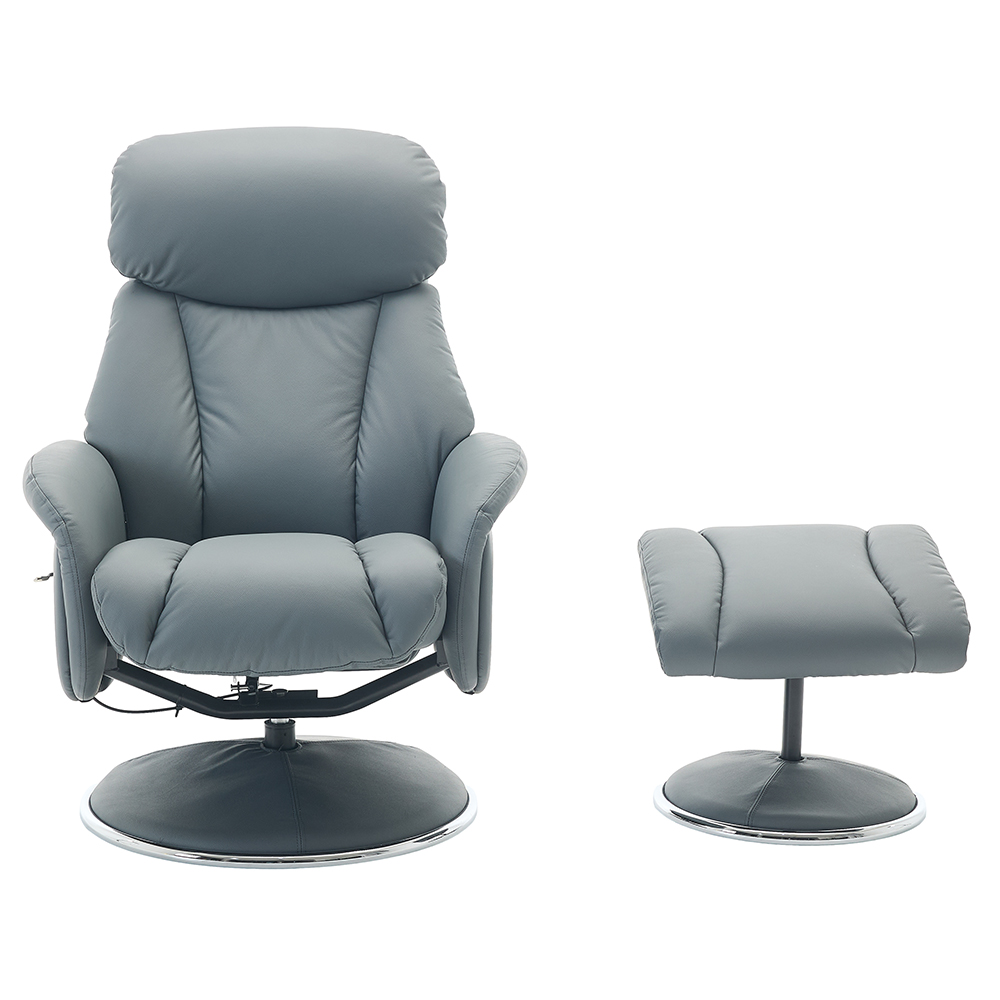 Cazira Full Leather Swivel Recliner Chair with Footstool in Petrol Blue