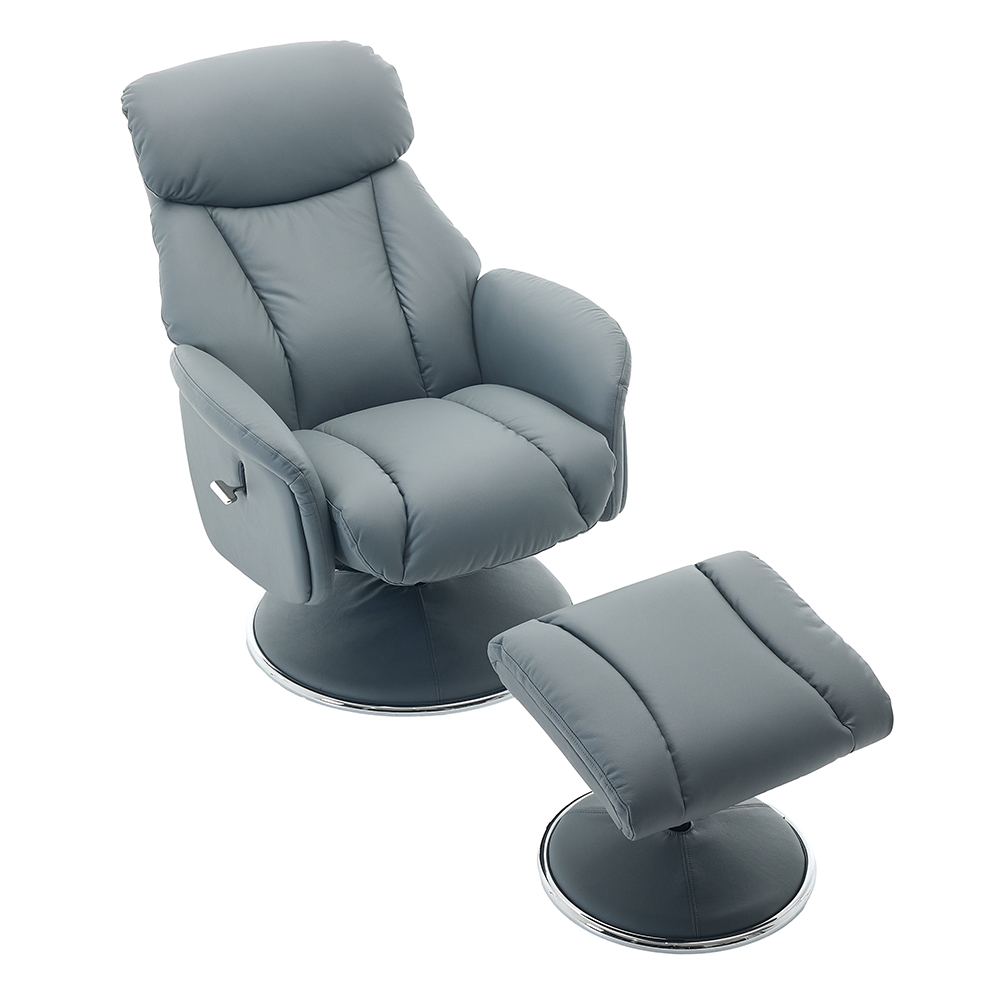 Cazira Full Leather Swivel Recliner Chair with Footstool in Petrol Blue
