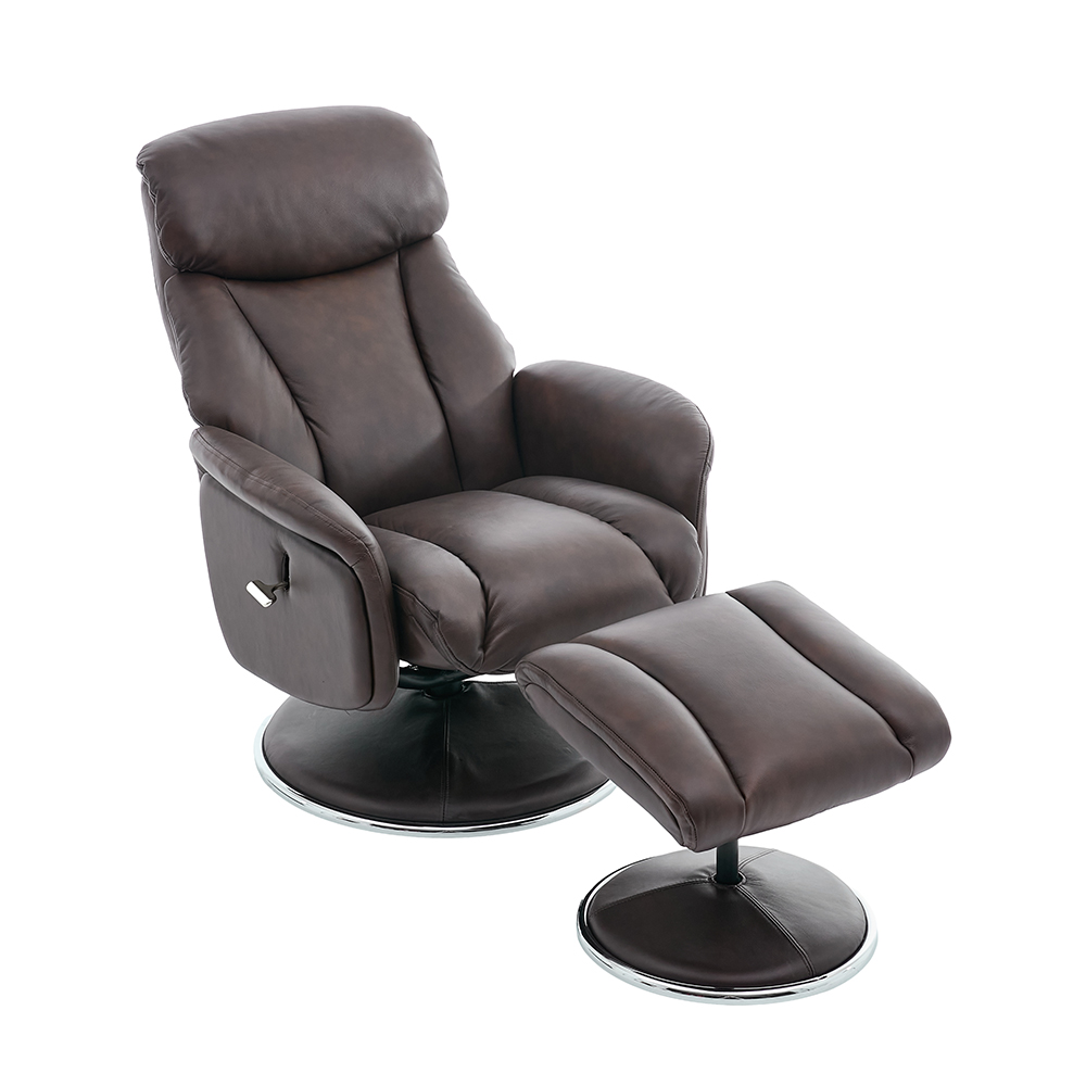 Cazira Full Leather Swivel Recliner Chair with Footstool in Russet