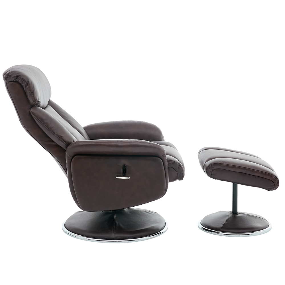 Cazira Full Leather Swivel Recliner Chair with Footstool in Russet