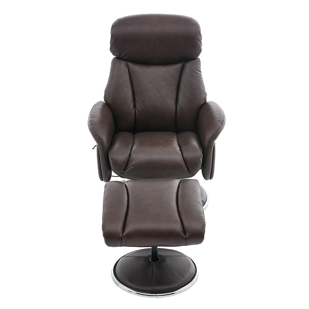 Cazira Full Leather Swivel Recliner Chair with Footstool in Russet