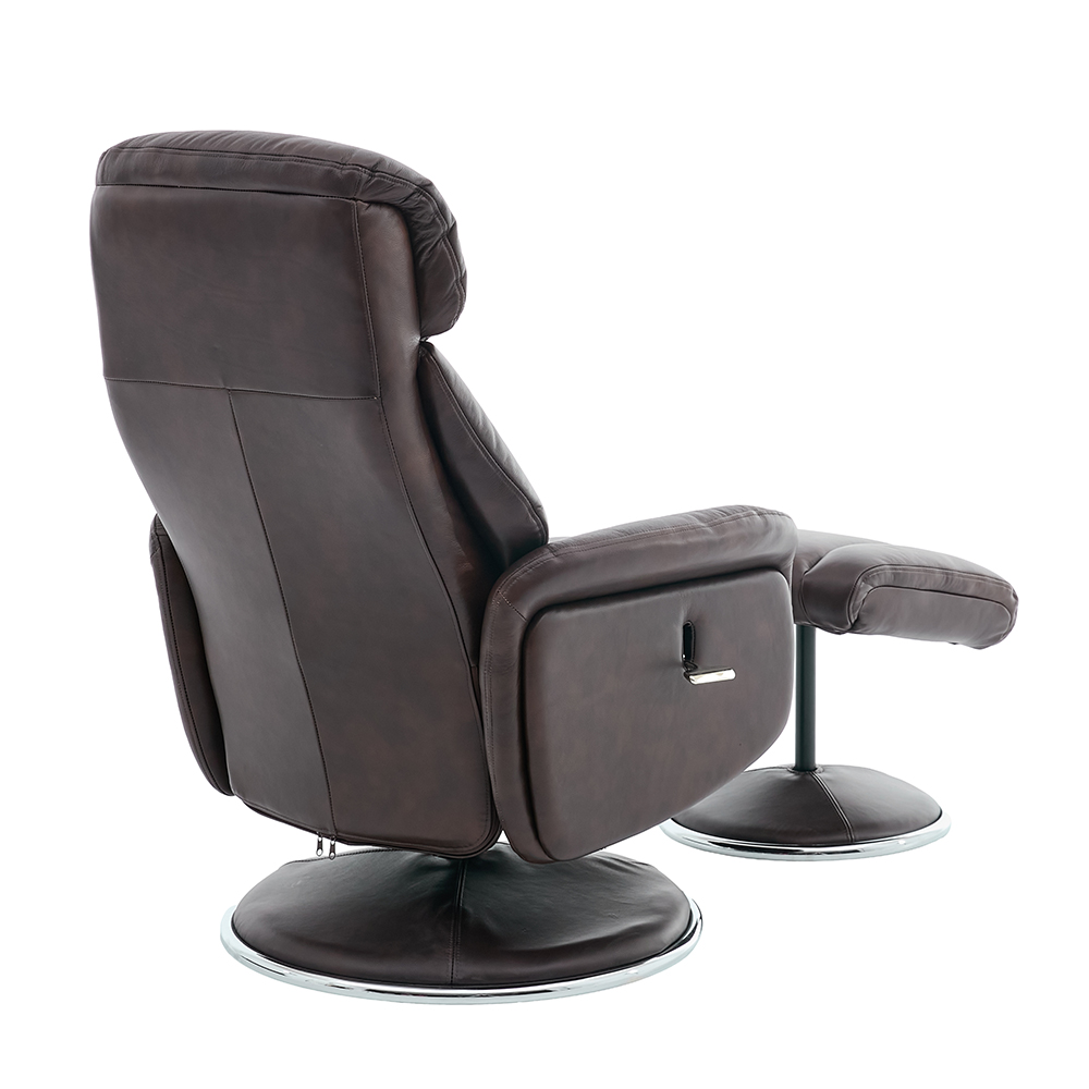 Cazira Full Leather Swivel Recliner Chair with Footstool in Russet