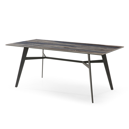 Product photograph of Cebalrai Glass Dining Table In Blue Mist With Black Metal Legs from Furniture in Fashion