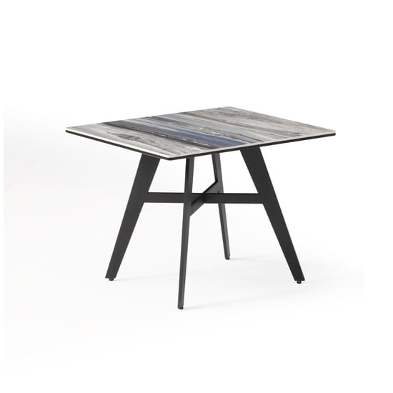 Read more about Cebalrai glass end table in blue mist with black metal legs