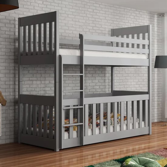Product photograph of Cedar Bunk Bed With Cot Bed In Matt Grey With Bonnell Mattresses from Furniture in Fashion