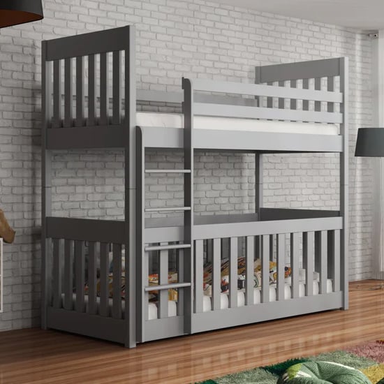 Cedar Bunk Bed With Cot Bed In Matt Grey With Foam Mattresses