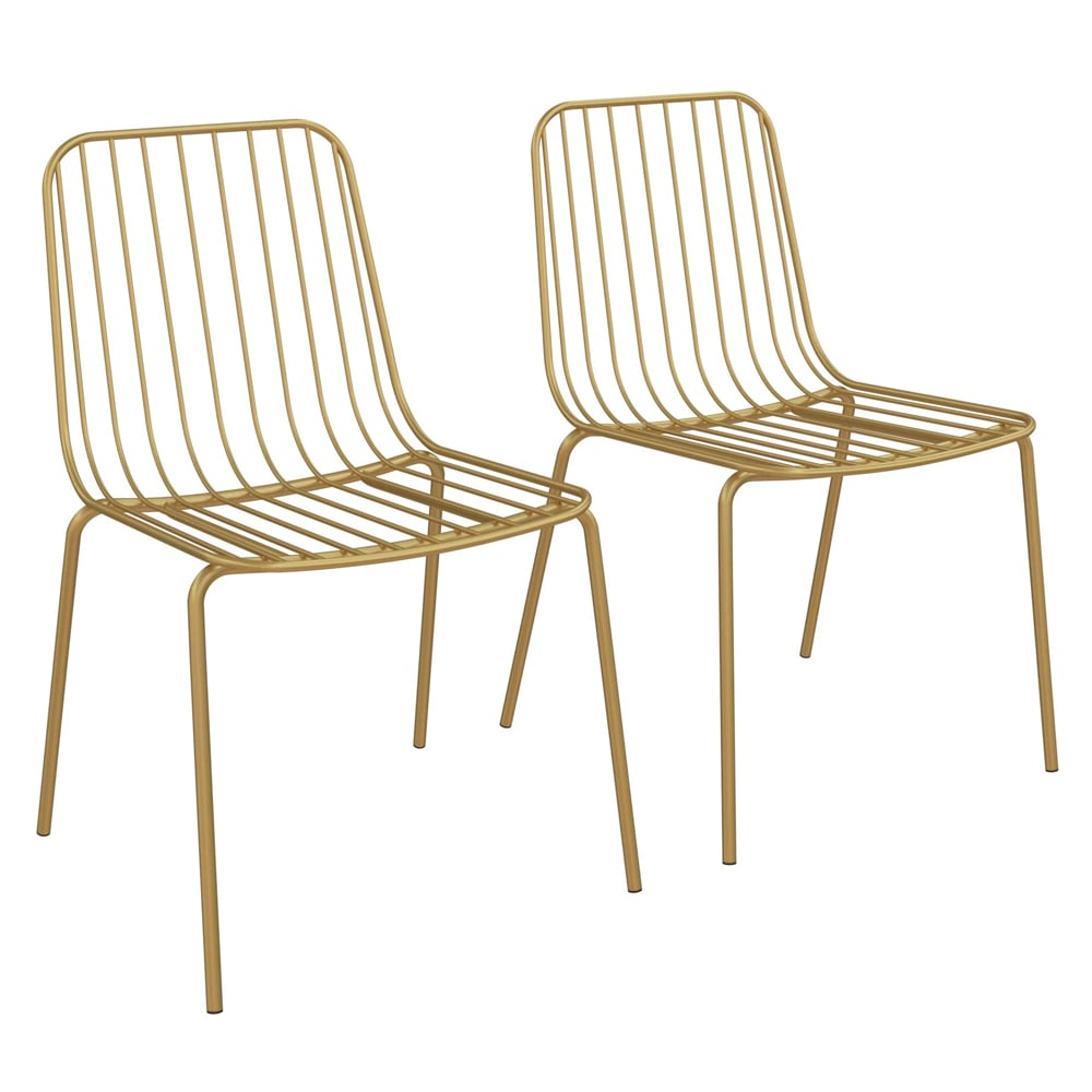 Cedar Gold Metal Dining Chairs In Pair