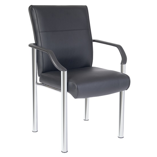 Product photograph of Cedar Home Office Chair In Black Faux Leather With Chrome Legs from Furniture in Fashion