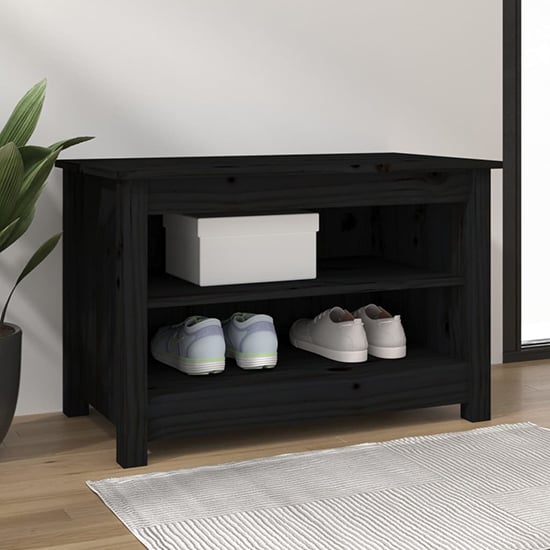 Read more about Cedric solid pinewood shoe storage bench in black