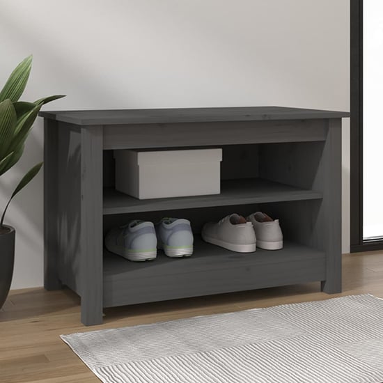 Read more about Cedric solid pinewood shoe storage bench in grey