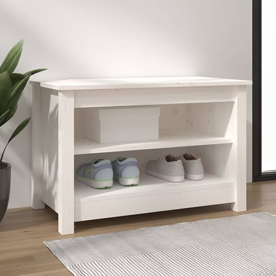 Photo of Cedric solid pinewood shoe storage bench in white