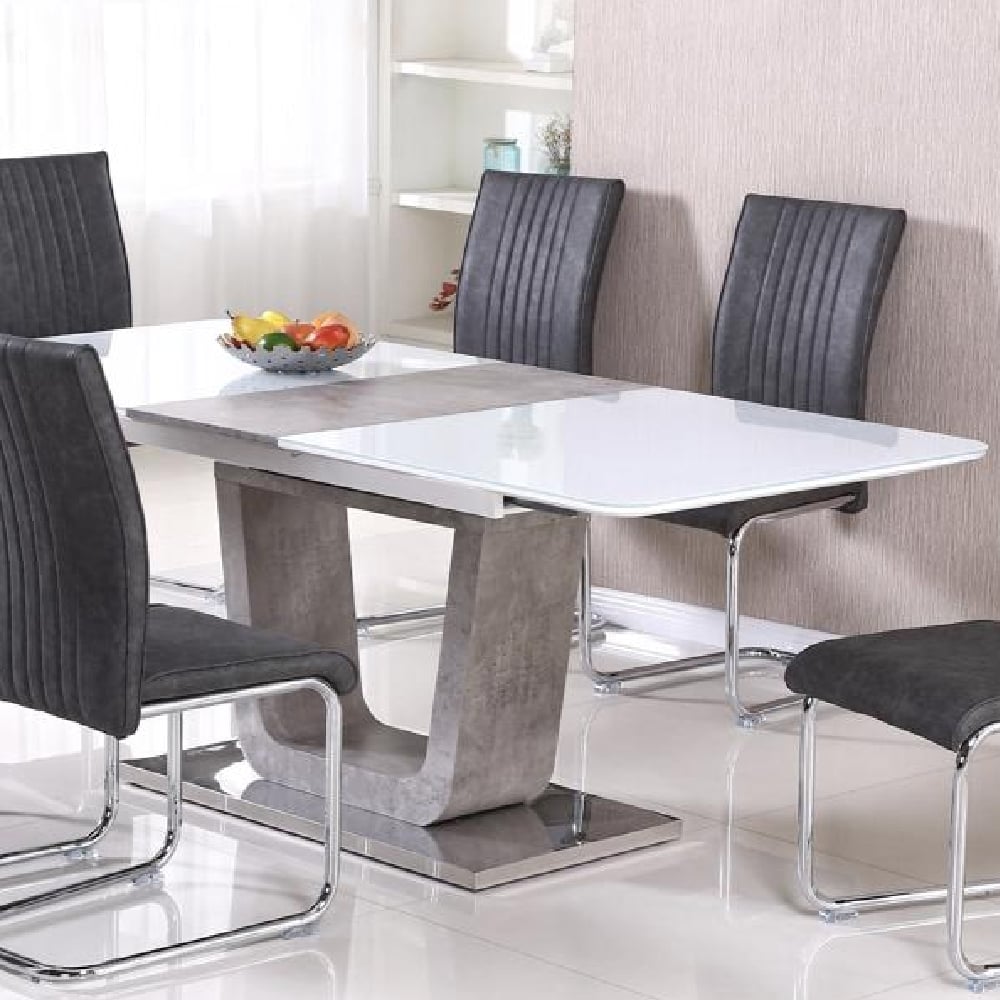 Ceibo Glass Extending Dining Table In White And Natural Clay