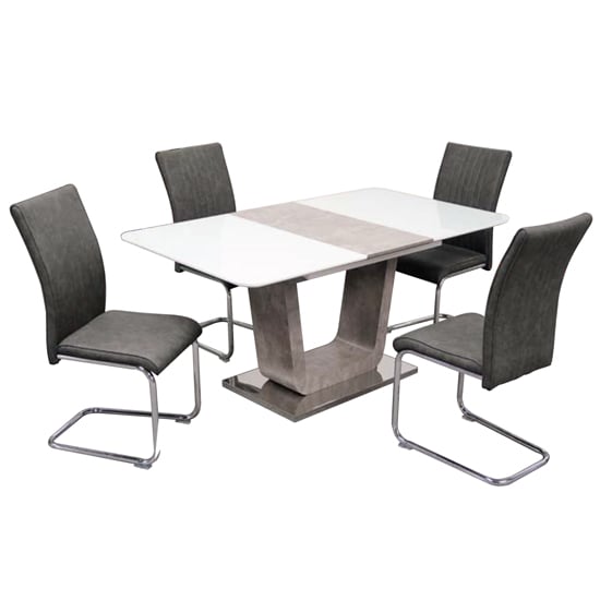Ceibo High Gloss White Glass Extending Dining Set With 4 Chairs_2