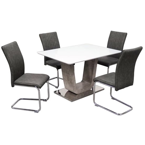 Ceibo High Gloss White Glass Fixed Dining Set With 4 Chairs_2