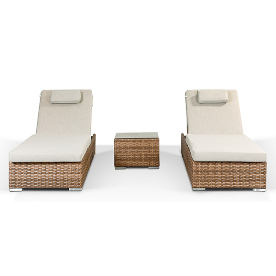 Celaya Outdoor Set Of 2 Sun Loungers With Side Table In Brown_2