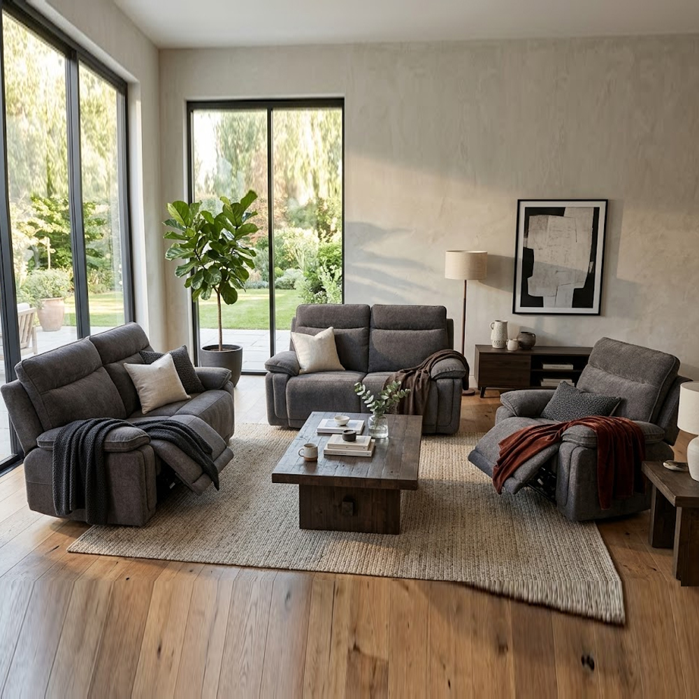 Celeste Fabric Electric Recliner Sofa Suite in Charcoal