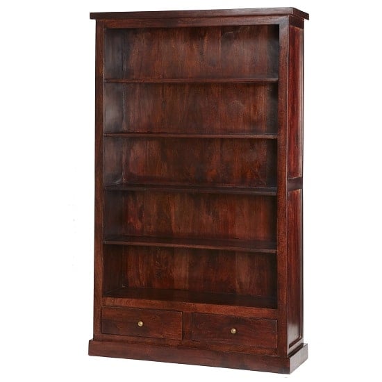 Tristo Wooden Bookcase In Dark Mango With 2 Drawers_1