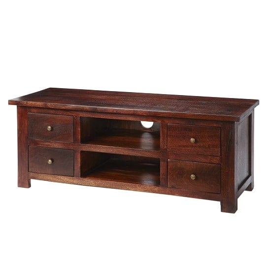 Tristo Wooden TV Stand In Dark Mango With 4 Drawers