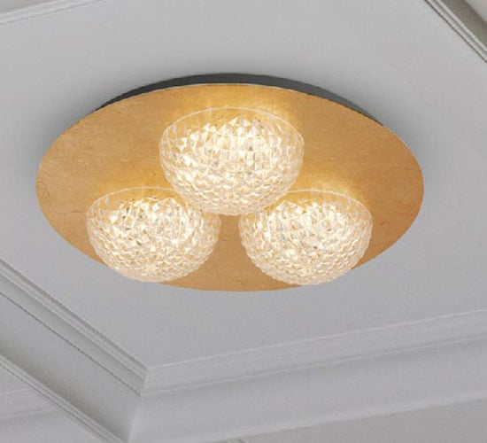 Photo of Celestia 3 led ceiling light in gold leaf with clear acrylic