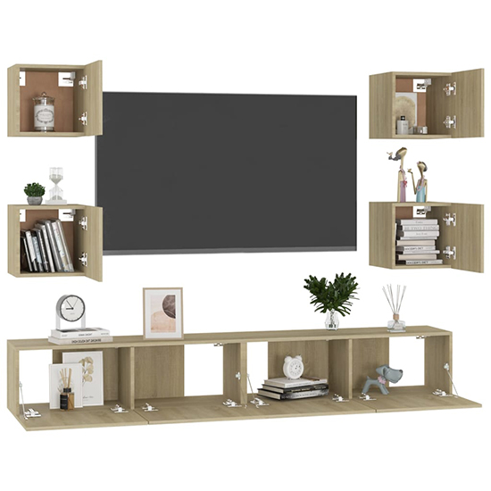 Calgary Wall Hung Wooden Entertainment Unit In Sonoma Oak