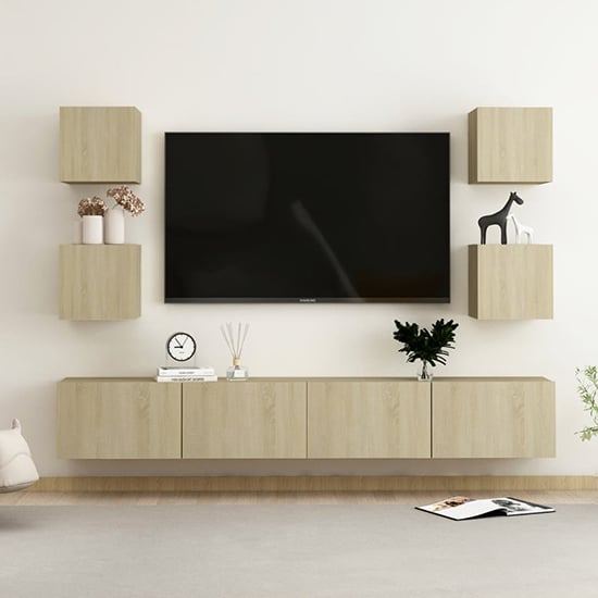 Product photograph of Celexa Wall Hung Wooden Entertainment Unit In Sonoma Oak from Furniture in Fashion