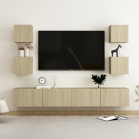 Celexa Wall Hung Wooden Entertainment Unit In Sonoma Oak