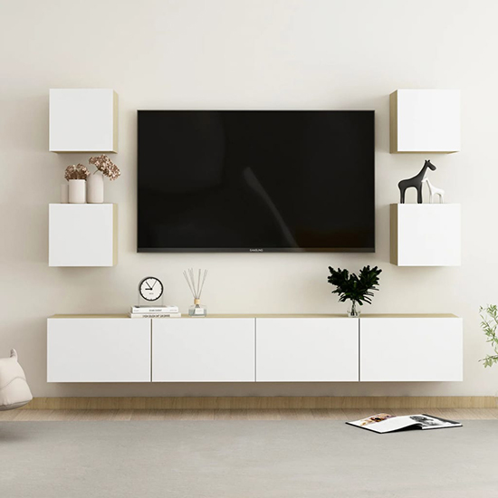 Celexa Wall Hung Wooden Entertainment Unit In White Sonoma Oak
