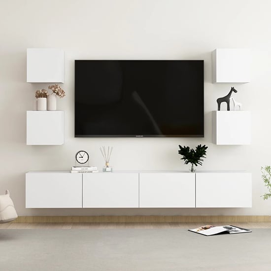 Photo of Celexa wall hung wooden entertainment unit in white