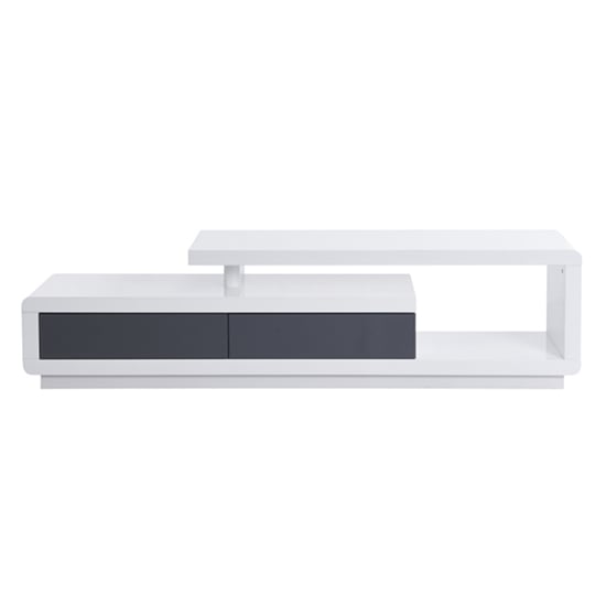 Celia High Gloss TV Stand With 2 Drawers In White And Grey_5