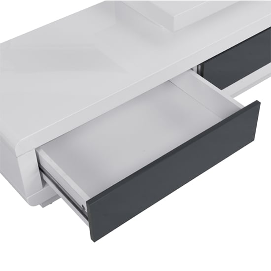 Celia High Gloss TV Stand With 2 Drawers In White And Grey_8