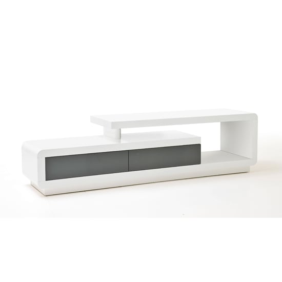 Celia Wooden TV Stand In High Gloss White And Grey With 2 Drawers