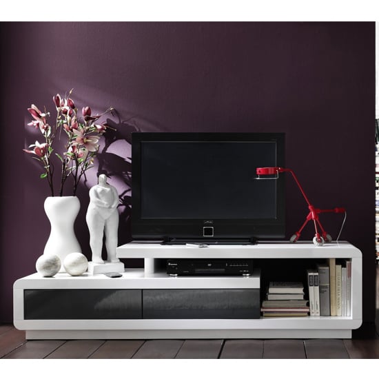 Product photograph of Celia Wooden Tv Stand In Gloss White And Grey With 2 Drawers from Furniture in Fashion
