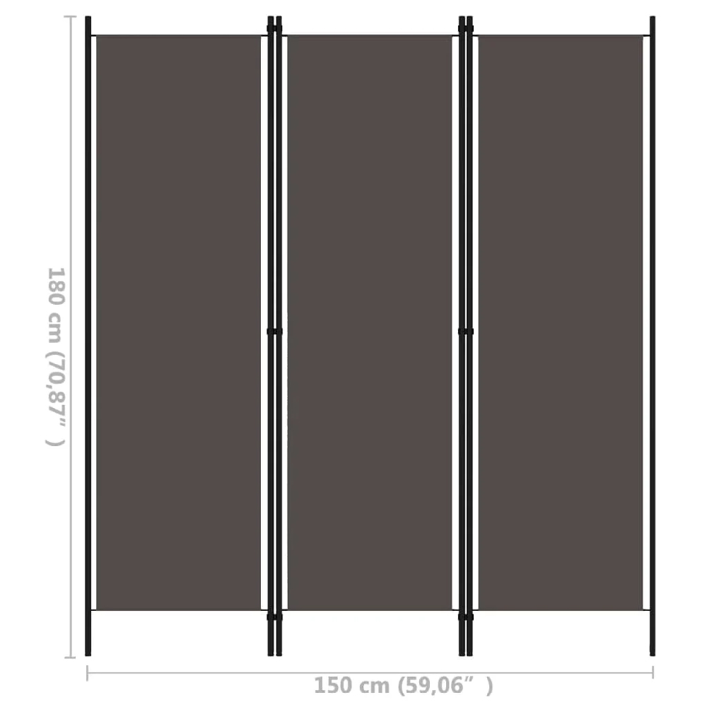 Celina Fabric 3 Panels 150cm x 180cm Room Divider In Anthracite