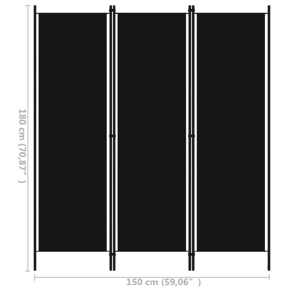 Celina Fabric 3 Panels 150cm x 180cm Room Divider In Black