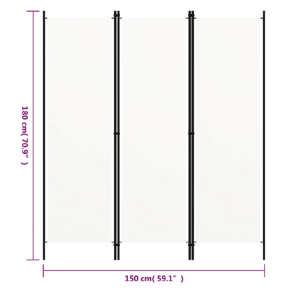 Celina Fabric 3 Panels 150cm x 180cm Room Divider In White