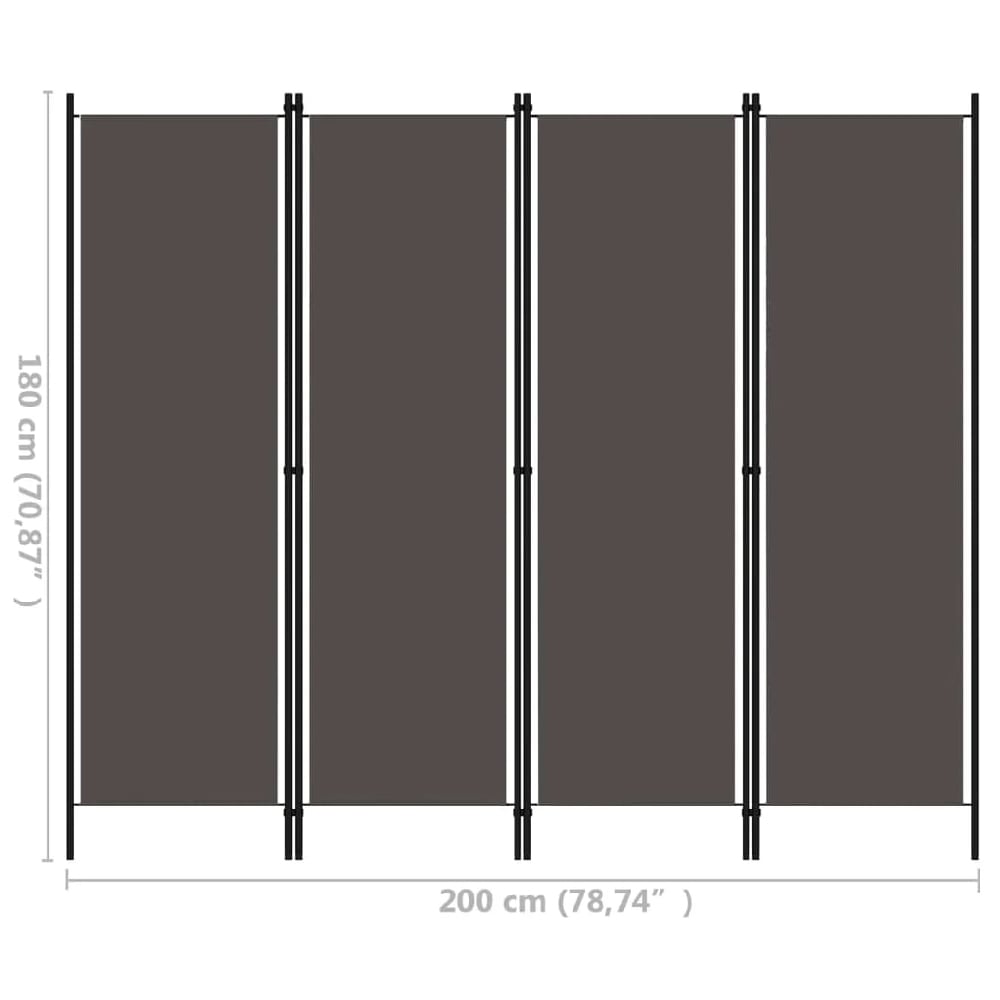 Celina Fabric 4 Panels 200cm x 180cm Room Divider In Anthracite