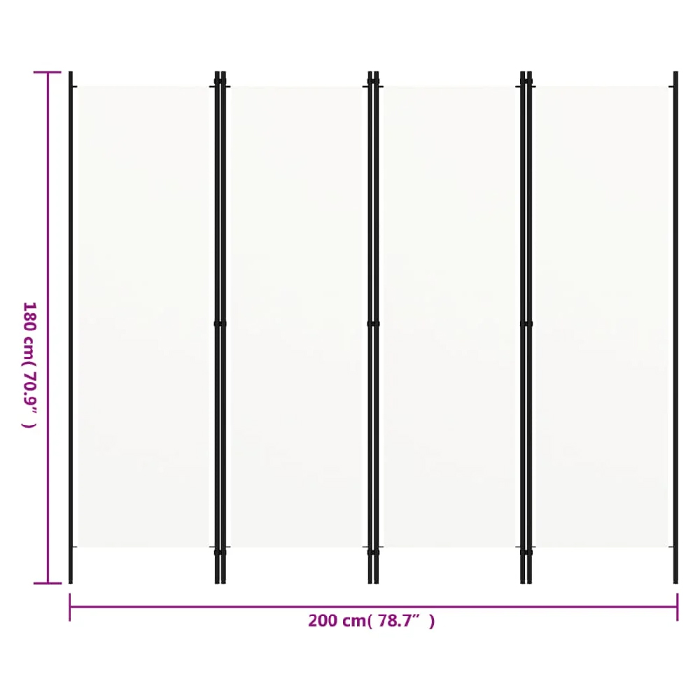 Celina Fabric 4 Panels 200cm x 180cm Room Divider In White