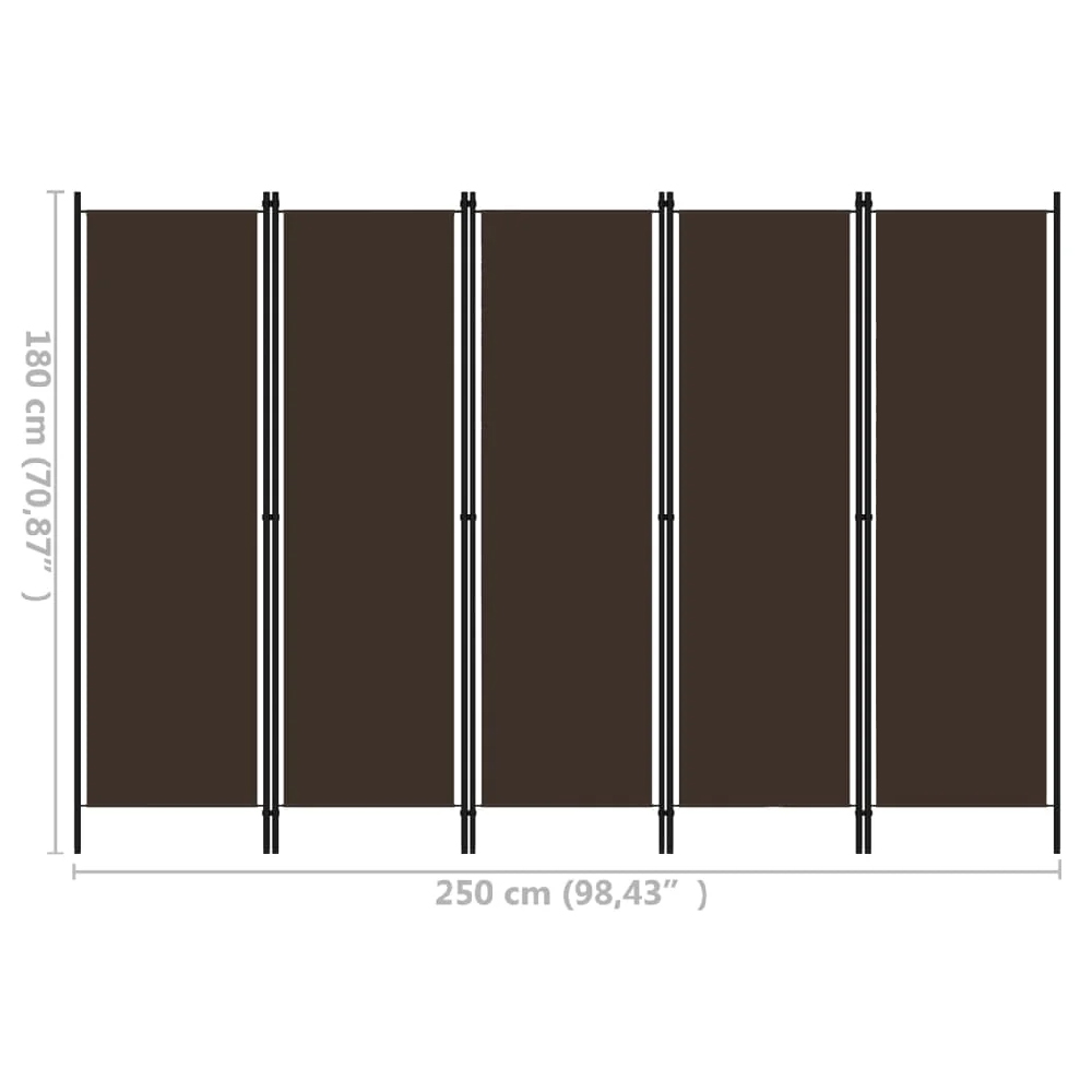 Celina Fabric 5 Panels 250cm x 180cm Room Divider In Brown