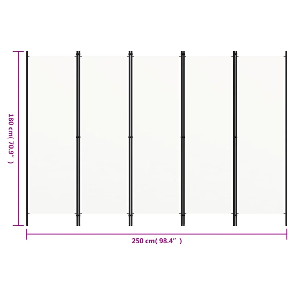 Celina Fabric 5 Panels 250cm x 180cm Room Divider In White