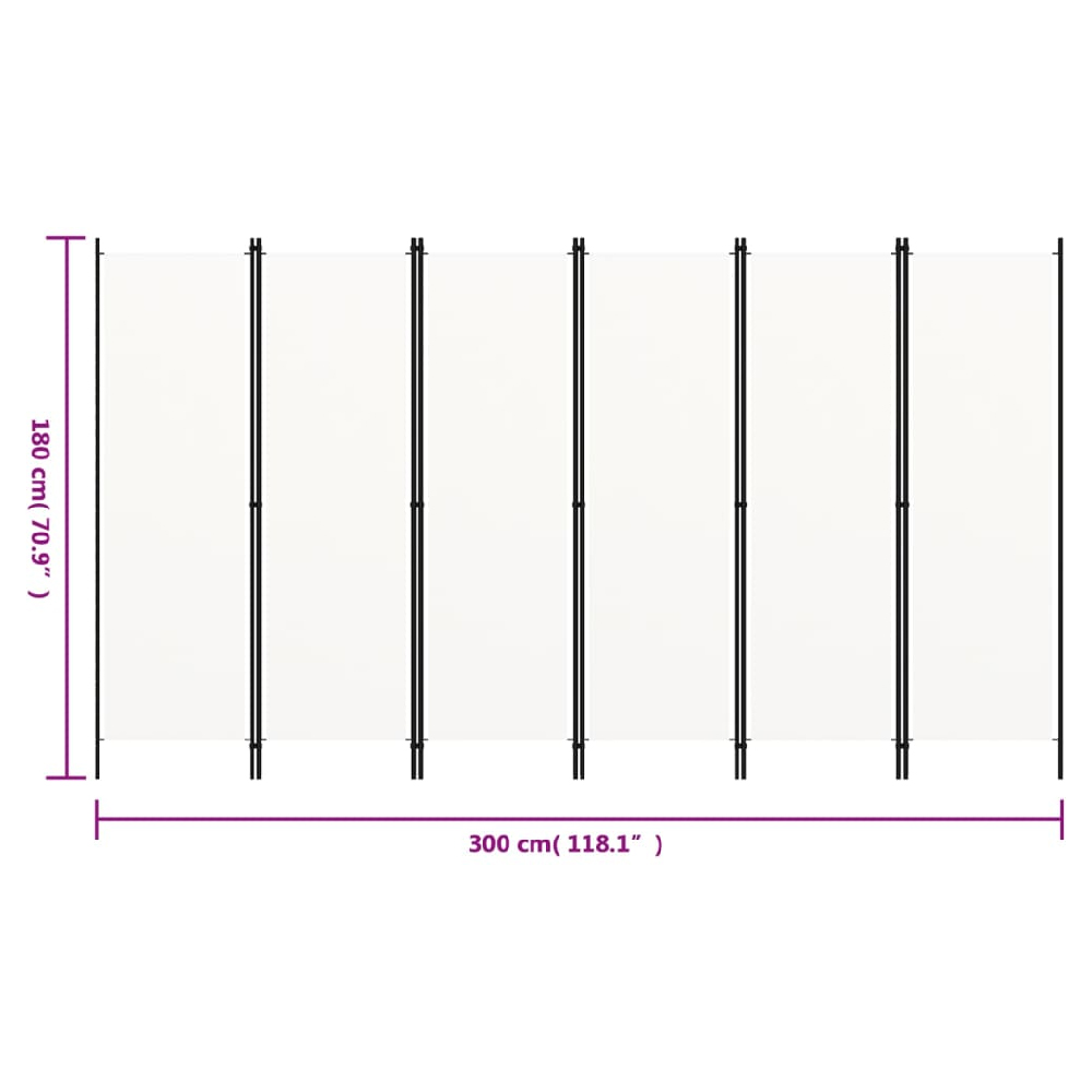 Celina Fabric 6 Panels 300cm x 180cm Room Divider In White