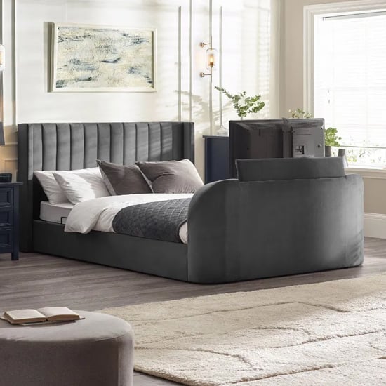 Read more about Celina fabric side lift ottoman king size tv bed in dark grey