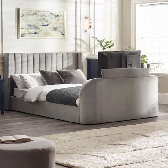 Read more about Celina fabric side lift ottoman king size tv bed in light grey