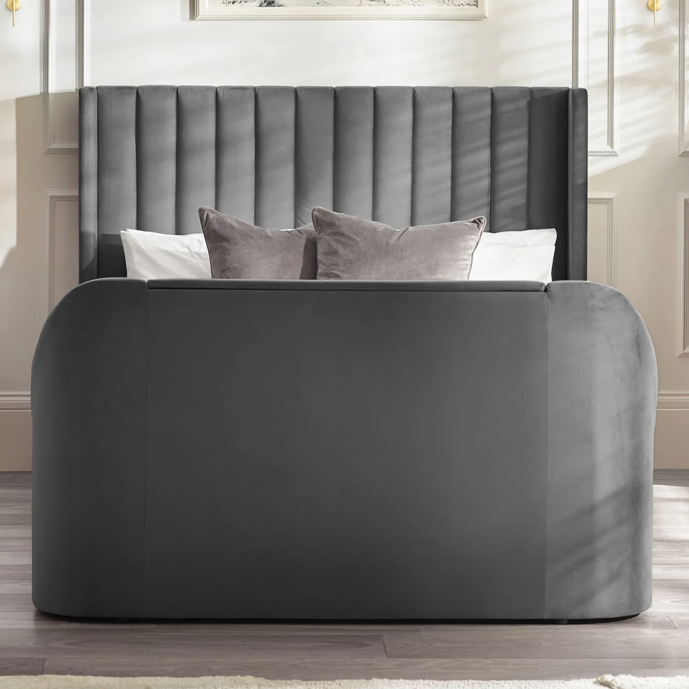 Celina Fabric Side Lift Ottoman Super King Size TV Bed - Dark Grey