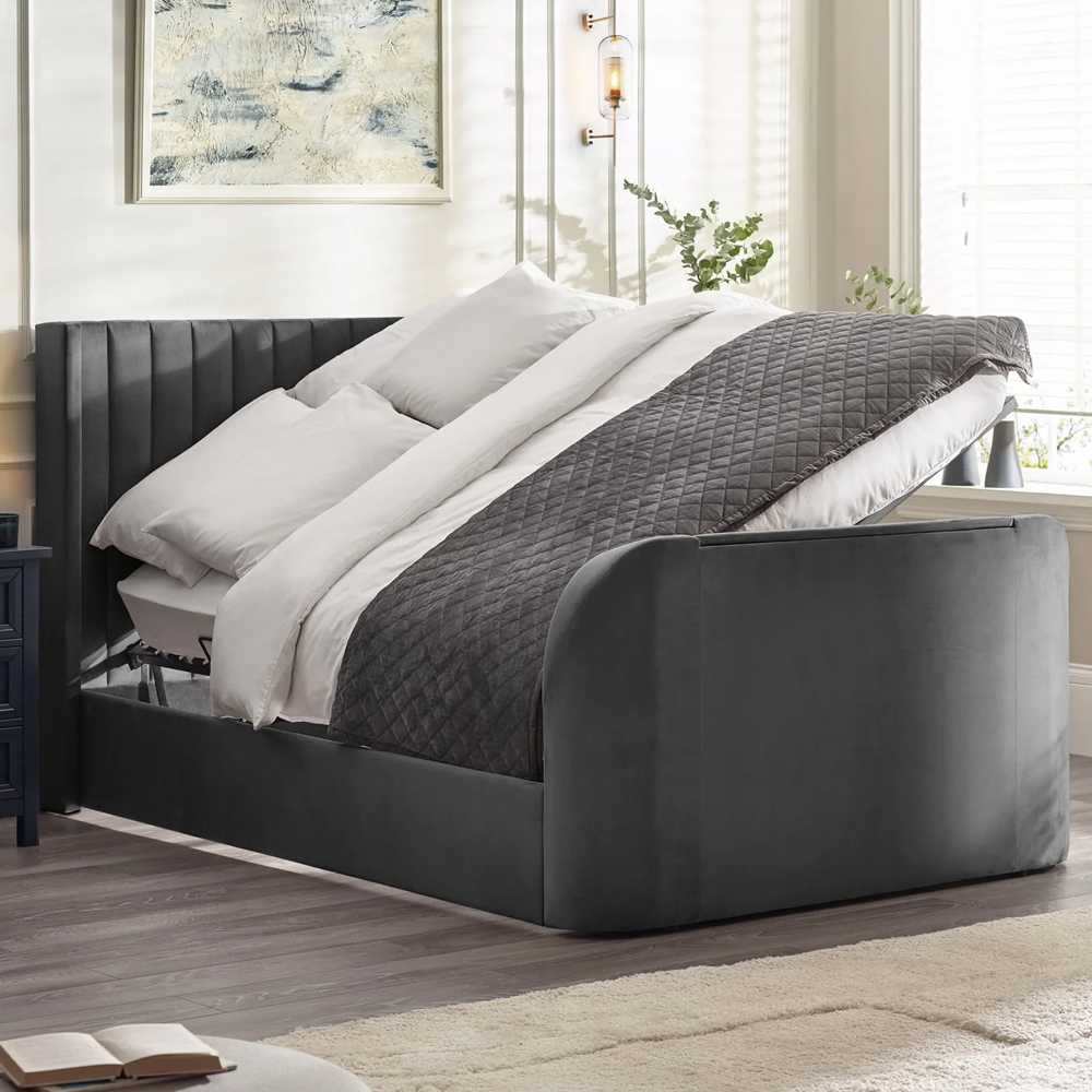 Celina Fabric Side Lift Ottoman Super King Size TV Bed - Dark Grey